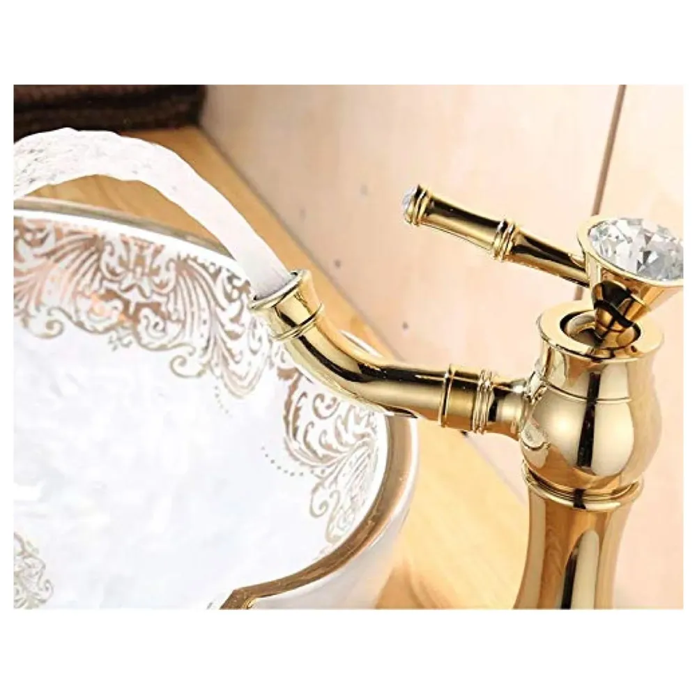 Gold Basin Faucet Tap Mixer for Bathroom Toilet Wash Basins Hot and Cold Water (Without pop-up) (Victorian Gold) 12 inches Height Golden Colour.