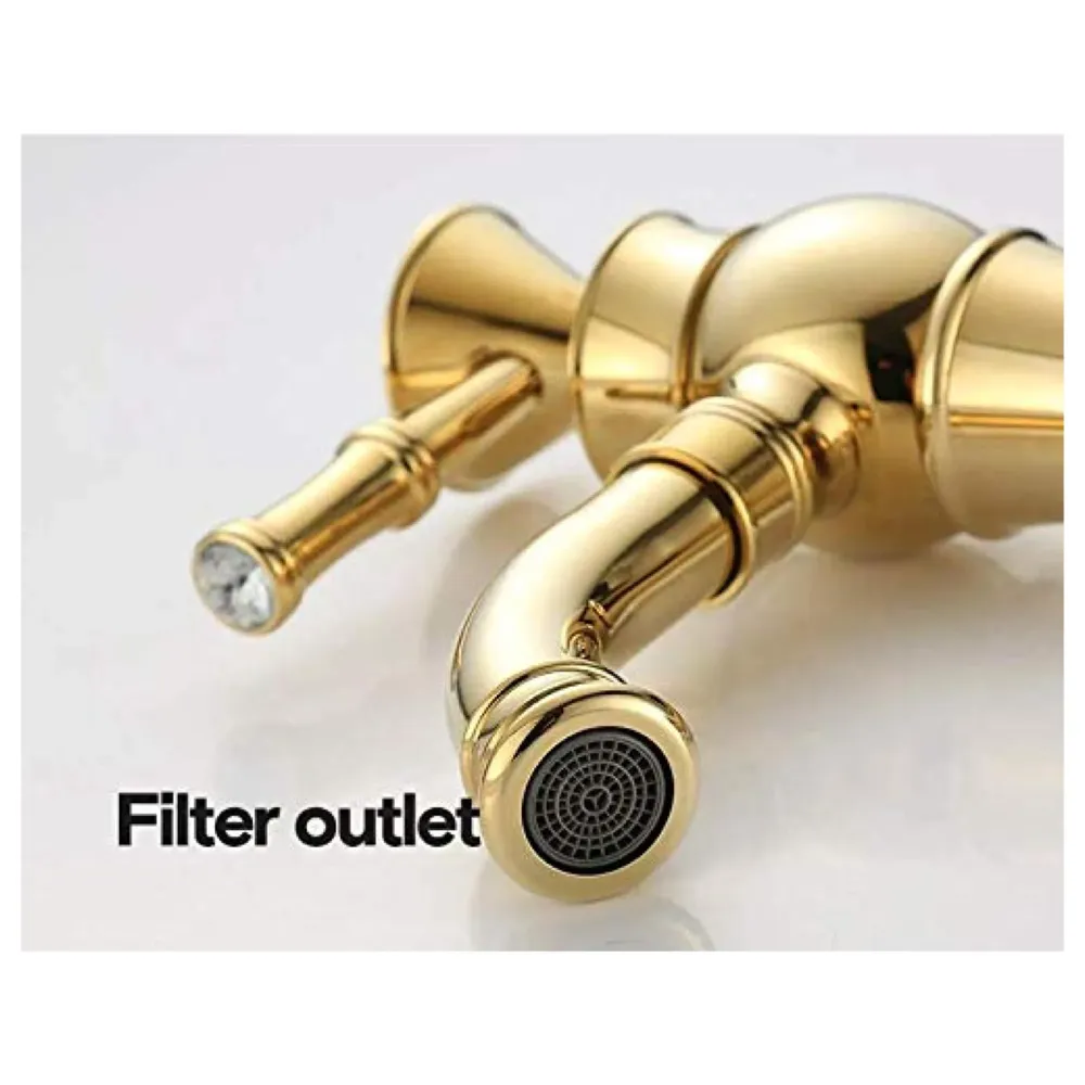 Gold Basin Faucet Tap Mixer for Bathroom Toilet Wash Basins Hot and Cold Water (Without pop-up) (Victorian Gold) 12 inches Height Golden Colour.