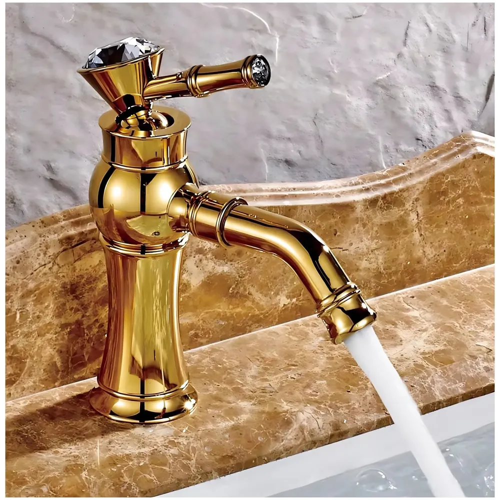 Gold Basin Tap Faucet Mixer for Bathroom Toilet Wash Basins Hot and Cold Water | Victorian Collection | 8 inches Height Golden Colour