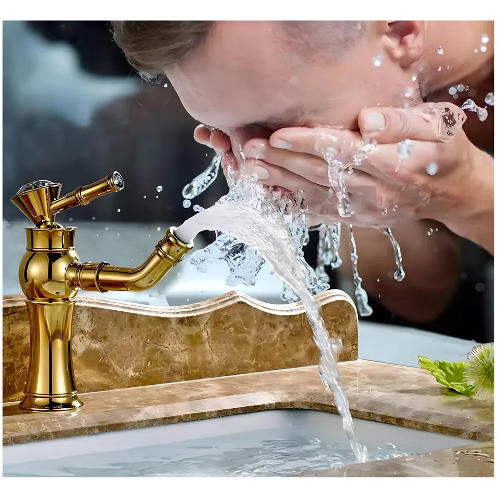 Gold Basin Tap Faucet Mixer for Bathroom Toilet Wash Basins Hot and Cold Water | Victorian Collection | 8 inches Height Golden Colour