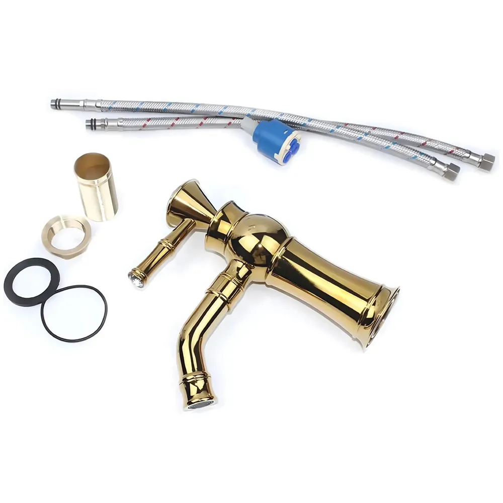 Gold Basin Tap Faucet Mixer for Bathroom Toilet Wash Basins Hot and Cold Water | Victorian Collection | 8 inches Height Golden Colour