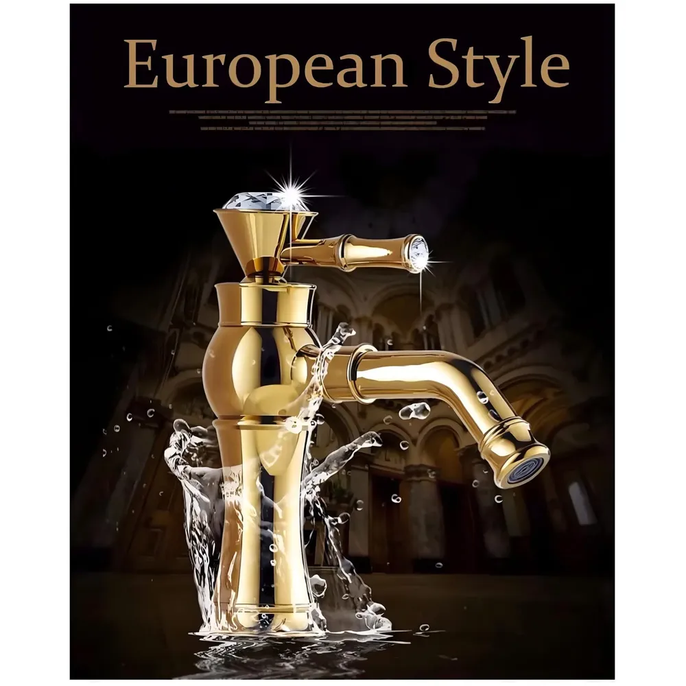 Gold Basin Tap Faucet Mixer for Bathroom Toilet Wash Basins Hot and Cold Water | Victorian Collection | 8 inches Height Golden Colour