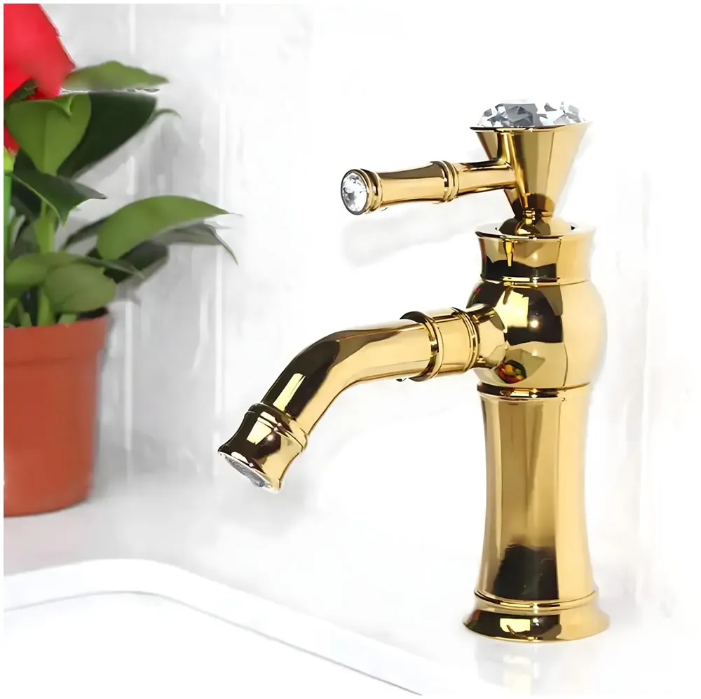 Gold Basin Tap Faucet Mixer for Bathroom Toilet Wash Basins Hot and Cold Water | Victorian Collection | 8 inches Height Golden Colour