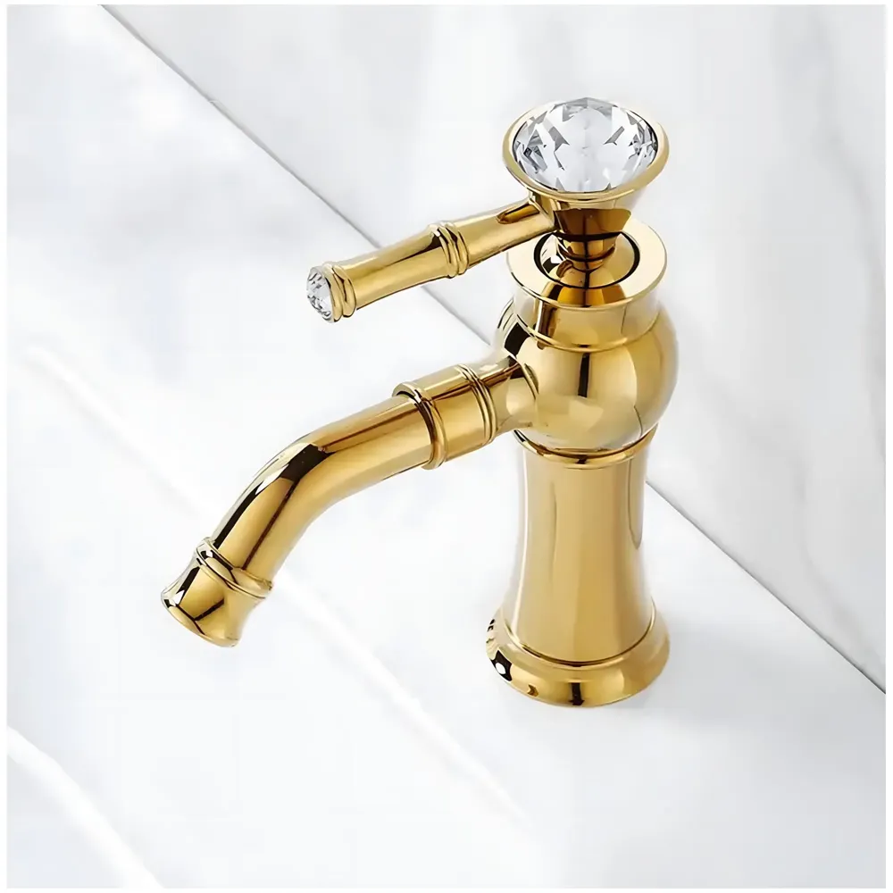 Gold Basin Tap Faucet Mixer for Bathroom Toilet Wash Basins Hot and Cold Water | Victorian Collection | 8 inches Height Golden Colour
