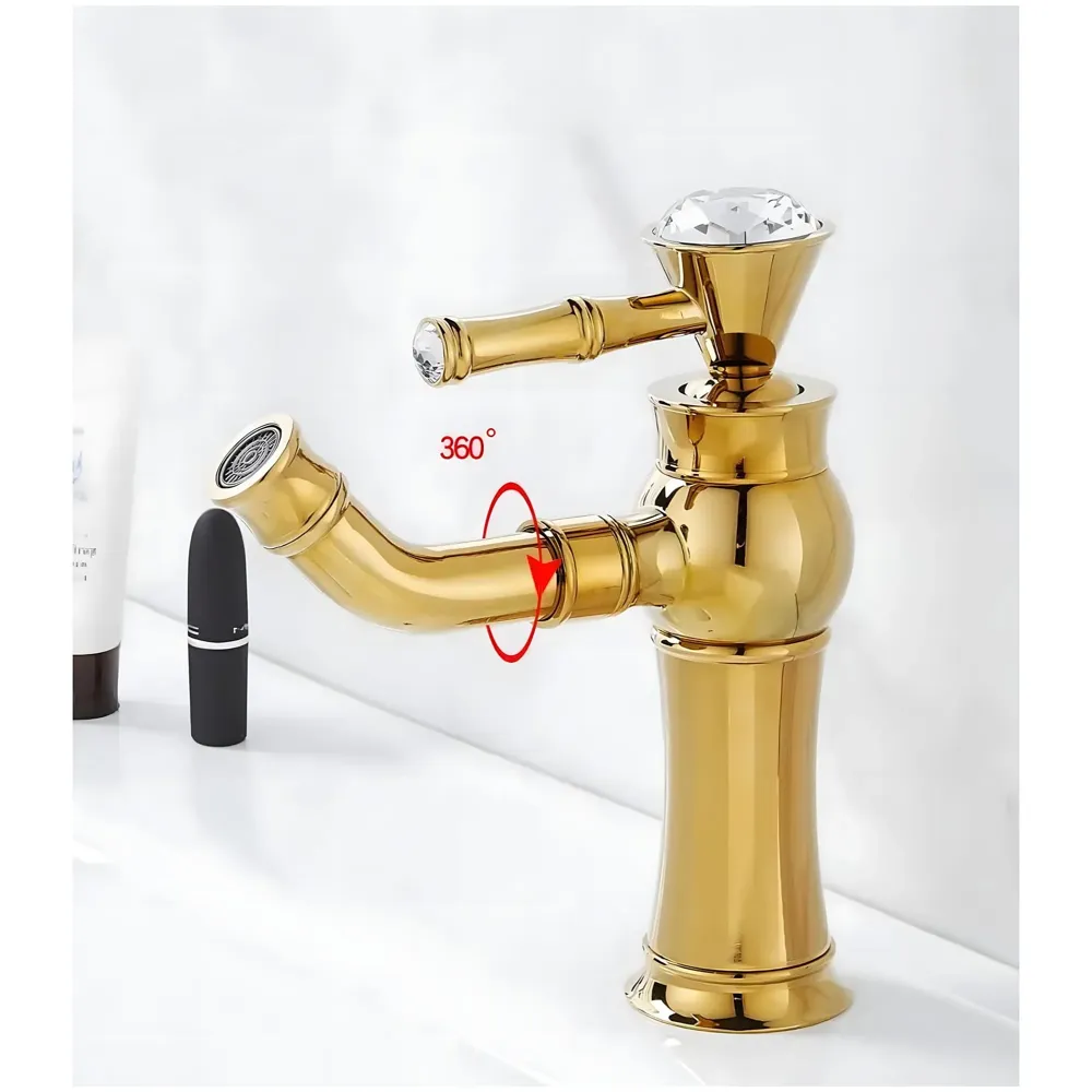 Gold Basin Tap Faucet Mixer for Bathroom Toilet Wash Basins Hot and Cold Water | Victorian Collection | 8 inches Height Golden Colour