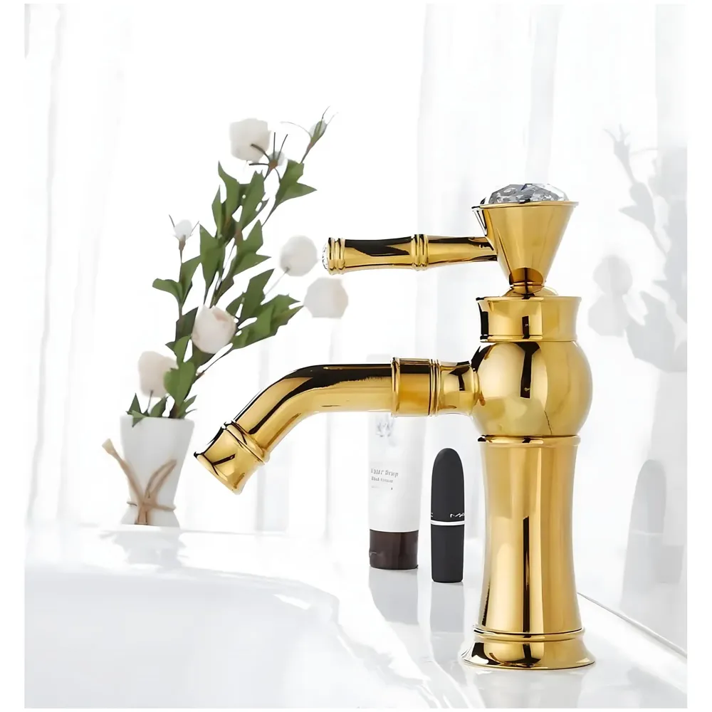 Gold Basin Tap Faucet Mixer for Bathroom Toilet Wash Basins Hot and Cold Water | Victorian Collection | 8 inches Height Golden Colour