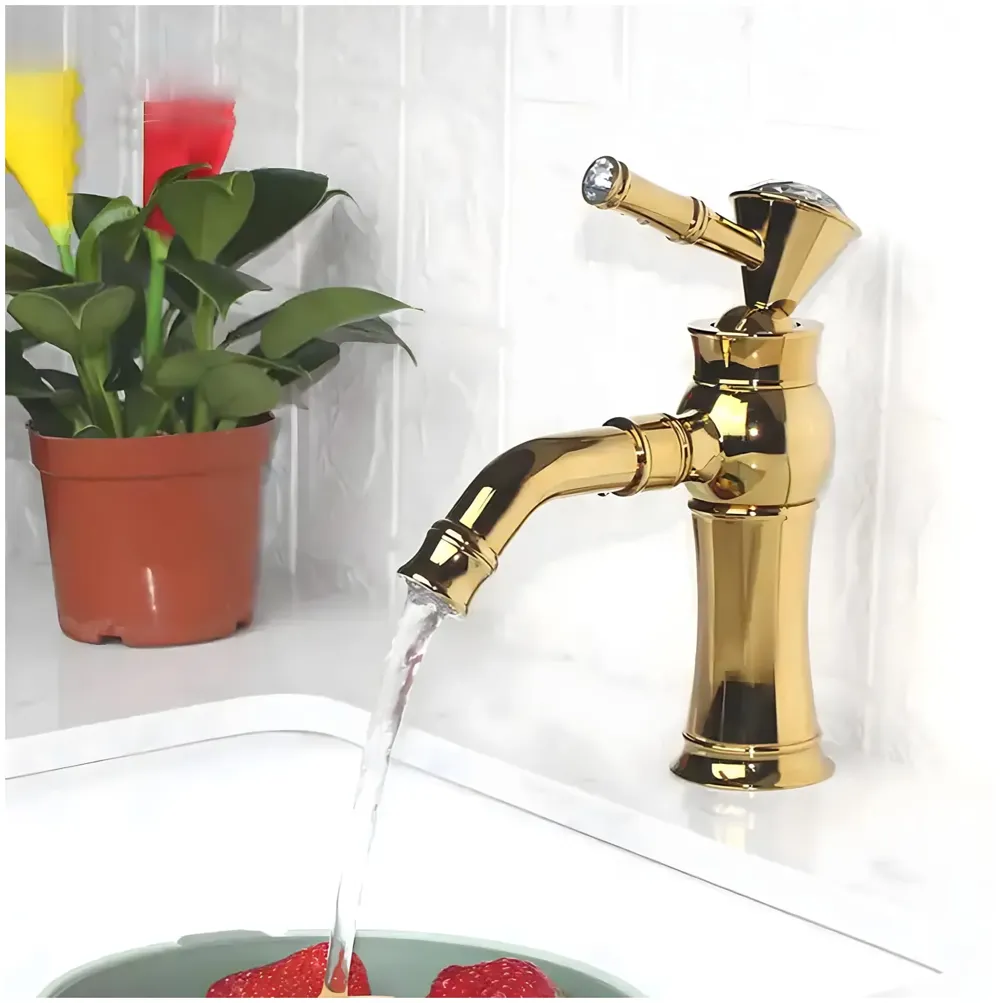Gold Basin Tap Faucet Mixer for Bathroom Toilet Wash Basins Hot and Cold Water | Victorian Collection | 8 inches Height Golden Colour
