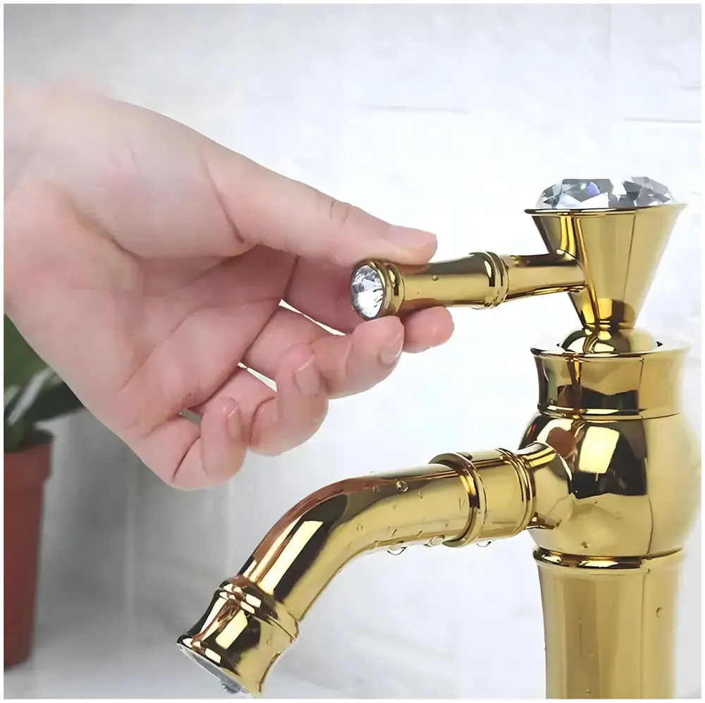 Gold Basin Tap Faucet Mixer for Bathroom Toilet Wash Basins Hot and Cold Water | Victorian Collection | 8 inches Height Golden Colour