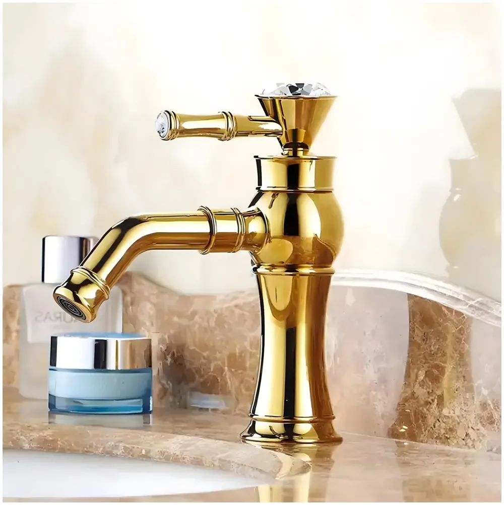 Gold Basin Tap Faucet Mixer for Bathroom Toilet Wash Basins Hot and Cold Water | Victorian Collection | 8 inches Height Golden Colour