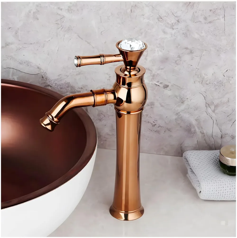 Rose Gold Basin Tap Faucet Mixer for Bathroom Toilet Wash Basins Hot and Cold Water (Without pop-up) (Victorian Rose Gold) 12 Inches Height