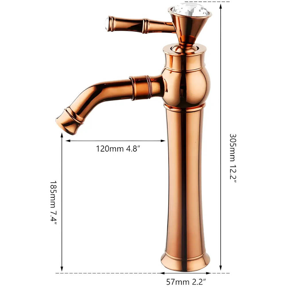 Rose Gold Basin Tap Faucet Mixer for Bathroom Toilet Wash Basins Hot and Cold Water (Without pop-up) (Victorian Rose Gold) 12 Inches Height
