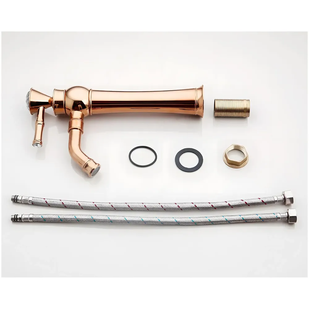 Rose Gold Basin Tap Faucet Mixer for Bathroom Toilet Wash Basins Hot and Cold Water (Without pop-up) (Victorian Rose Gold) 12 Inches Height