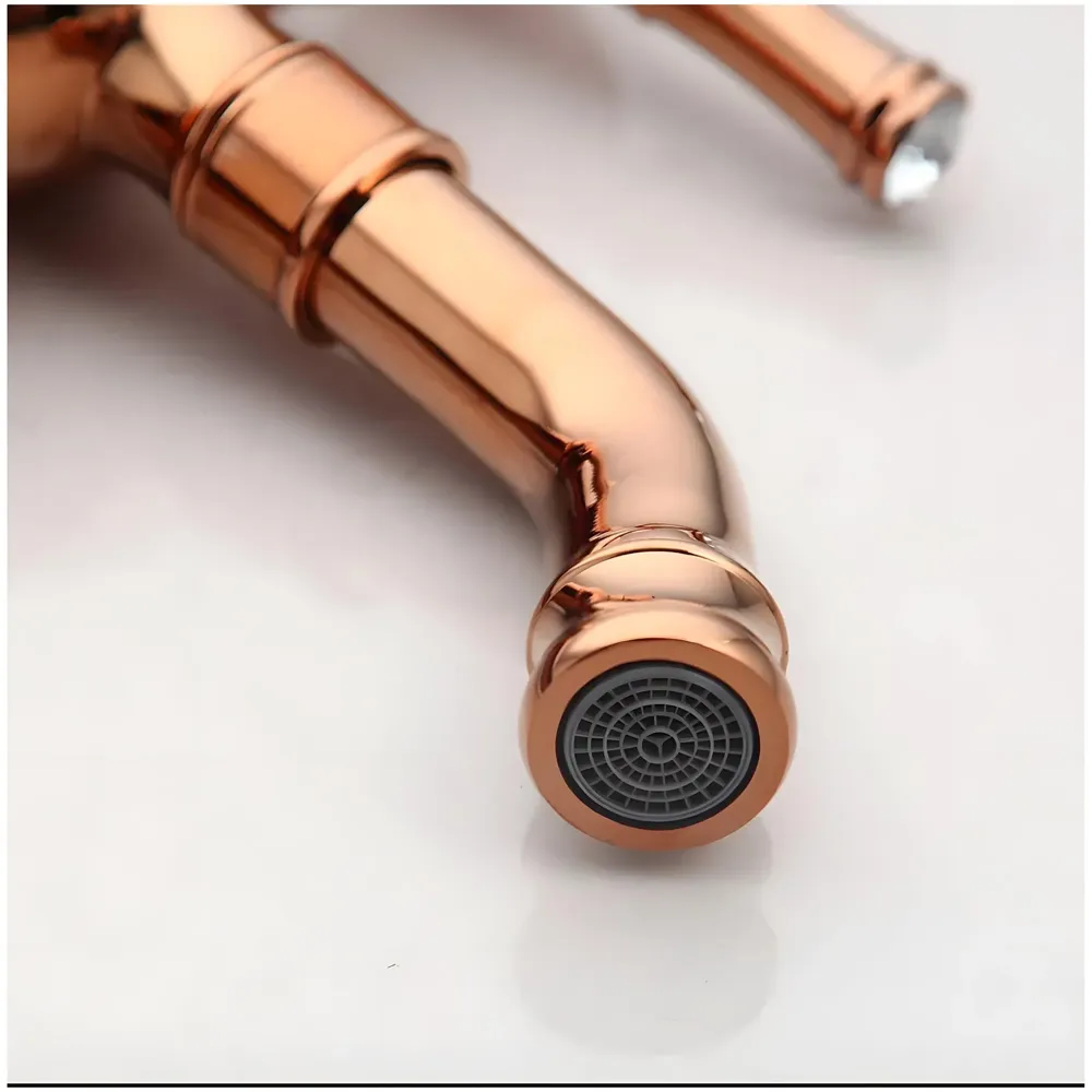 Rose Gold Basin Tap Faucet Mixer for Bathroom Toilet Wash Basins Hot and Cold Water (Without pop-up) (Victorian Rose Gold) 12 Inches Height