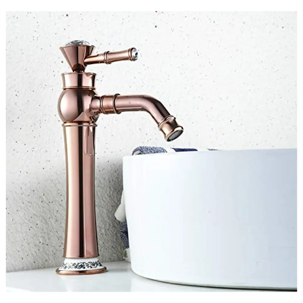 Heavy Single Lever Basin Mixer ~ with 2 Braided Connection Pipes 450mm (Victorian Rose Gold)