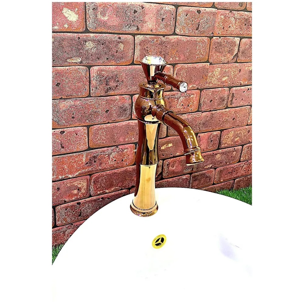 Heavy Single Lever Basin Mixer ~ with 2 Braided Connection Pipes 450mm (Victorian Rose Gold)