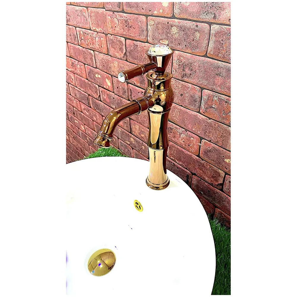 Rose Gold Basin Tap Faucet Mixer for Bathroom Toilet Wash Basins Hot and Cold Water (Without pop-up) (Victorian Rose Gold) 12 Inches Height