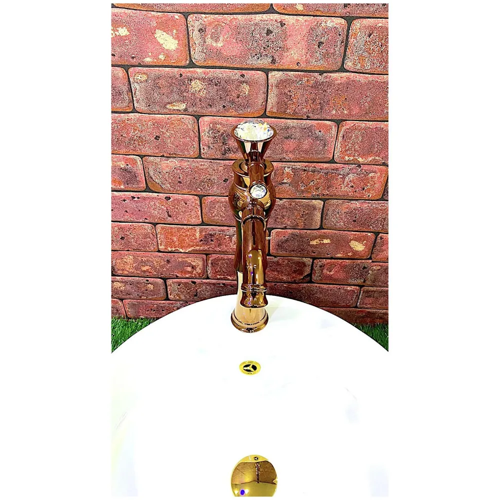 Rose Gold Basin Tap Faucet Mixer for Bathroom Toilet Wash Basins Hot and Cold Water (Without pop-up) (Victorian Rose Gold) 12 Inches Height