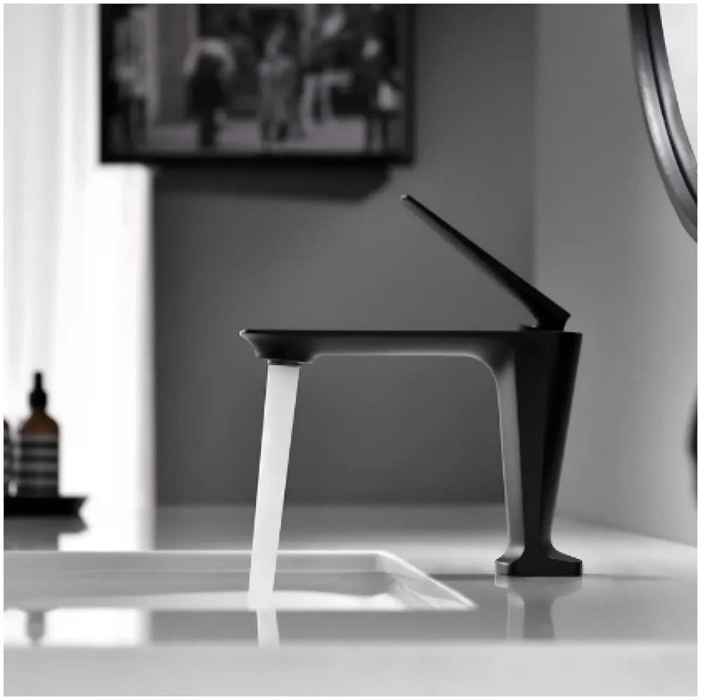 Black Faucet Tap Mixer Hot and Cold Water Heavy Single Lever Basin Mixer with Ceramic Cartridge for Bathroom Wash Basins - 15 cm x 17cm - Matt Black