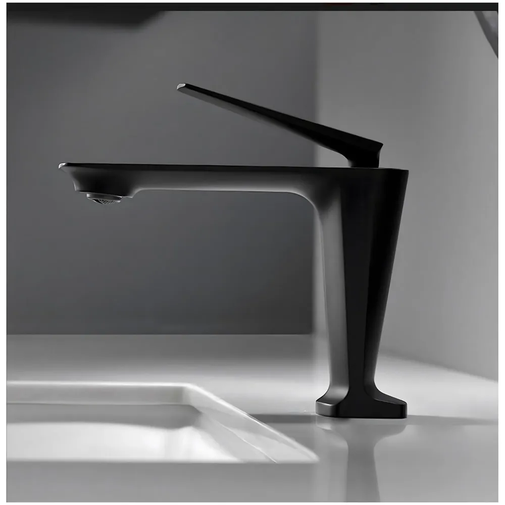 Black Faucet Tap Mixer Hot and Cold Water Heavy Single Lever Basin Mixer with Ceramic Cartridge for Bathroom Wash Basins - 15 cm x 17cm - Matt Black