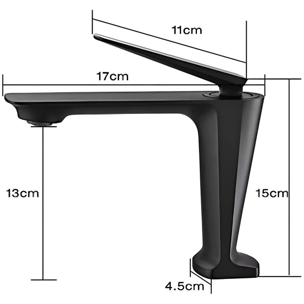 Black Faucet Tap Mixer Hot and Cold Water Heavy Single Lever Basin Mixer with Ceramic Cartridge for Bathroom Wash Basins - 15 cm x 17cm - Matt Black
