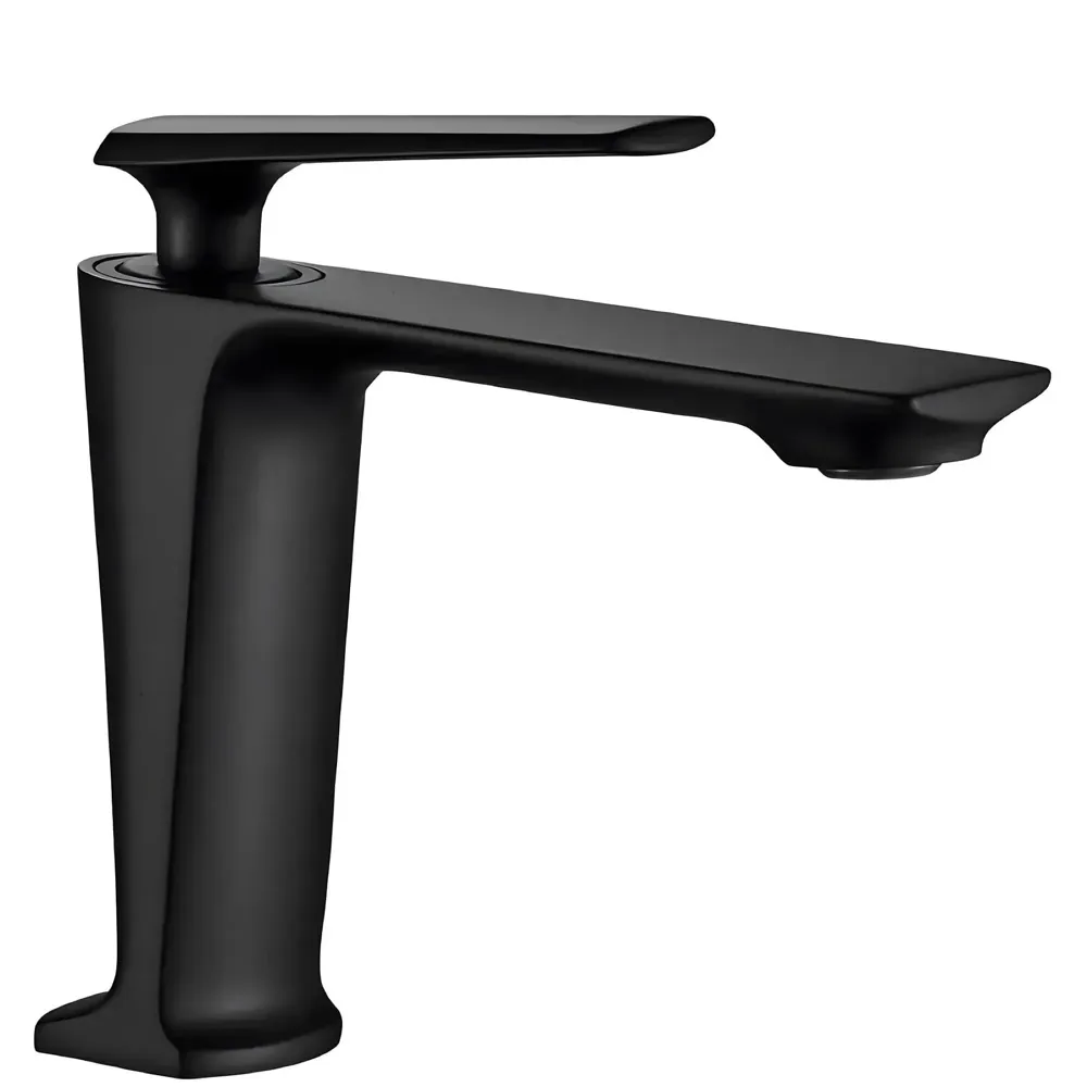 Black Faucet Tap Mixer Hot and Cold Water Heavy Single Lever Basin Mixer with Ceramic Cartridge for Bathroom Wash Basins - 15 cm x 17cm - Matt Black