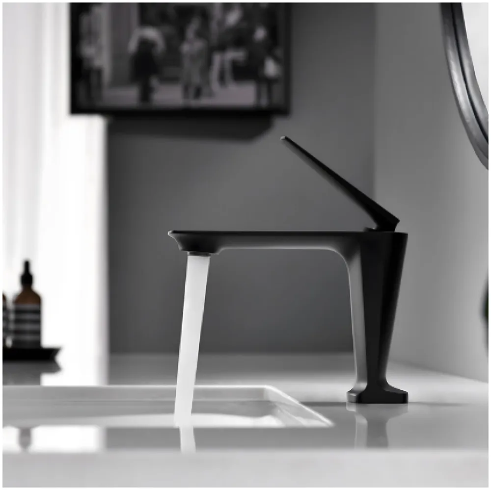Black Faucet Tap Mixer Hot and Cold Water Heavy Single Lever Basin Mixer with Ceramic Cartridge for Bathroom Wash Basins - 15 cm x 17cm - Matt Black Premium