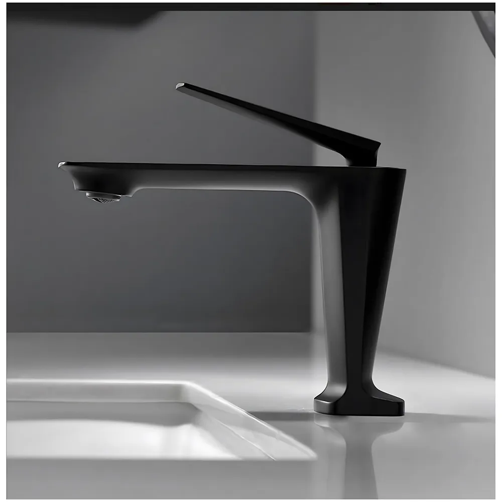 Black Faucet Tap Mixer Hot and Cold Water Heavy Single Lever Basin Mixer with Ceramic Cartridge for Bathroom Wash Basins - 15 cm x 17cm - Matt Black Premium