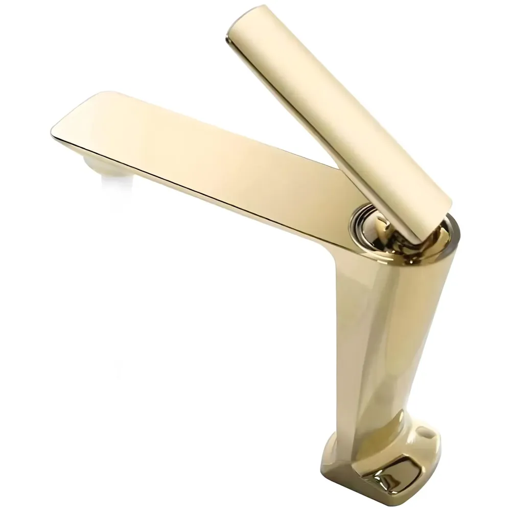 Gold Faucet Tap Mixer Hot and Cold Water Heavy Single Lever Basin Mixer with Ceramic Cartridge for Bathroom Wash Basins - 15 cm x 17cm - Golden