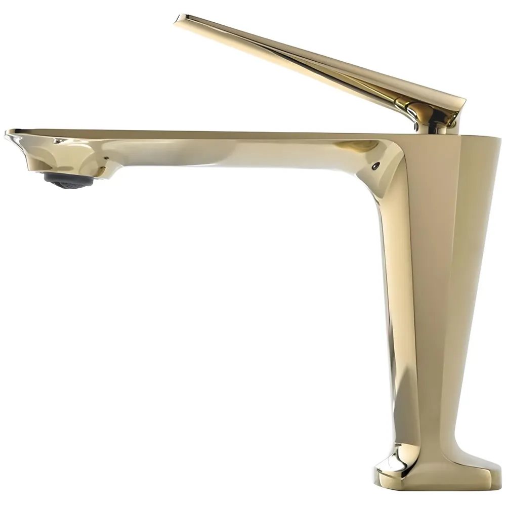 Gold Faucet Tap Mixer Hot and Cold Water Heavy Single Lever Basin Mixer with Ceramic Cartridge for Bathroom Wash Basins - 15 cm x 17cm - Golden