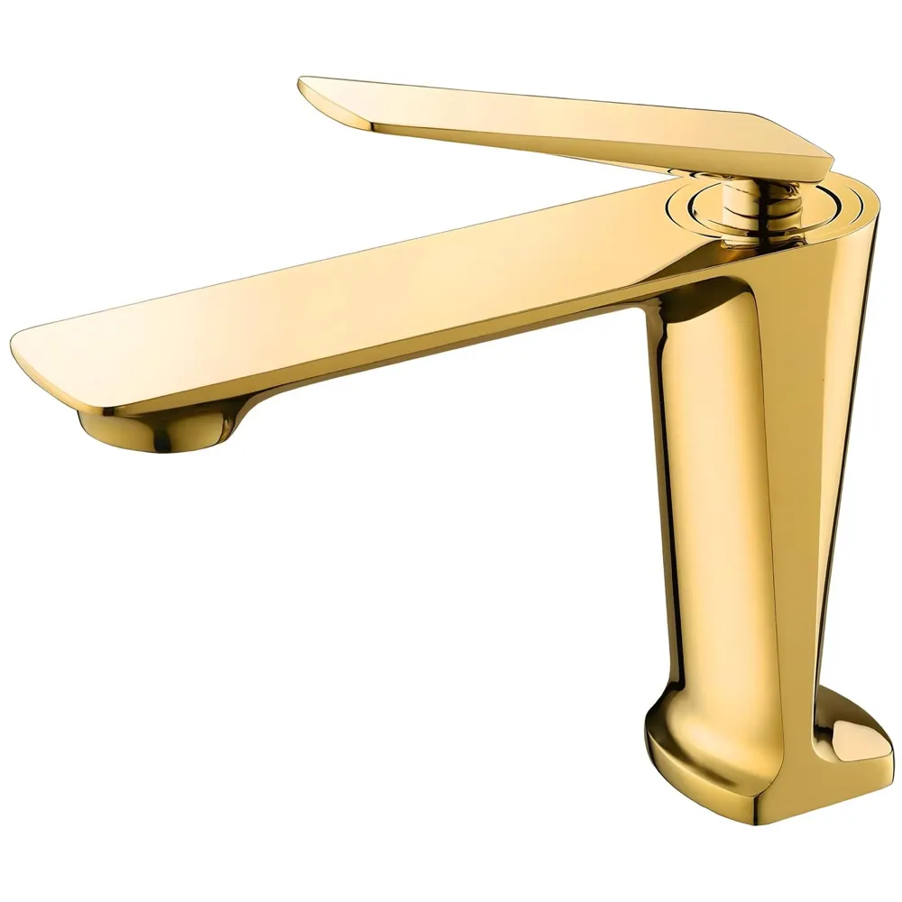 Gold Faucet Tap Mixer Hot and Cold Water Heavy Single Lever Basin Mixer with Ceramic Cartridge for Bathroom Wash Basins - 15 cm x 17cm - Golden