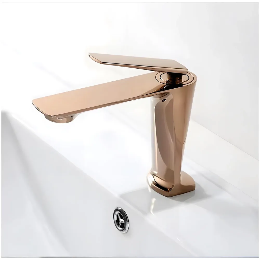 Rose Gold Faucet Tap Mixer Hot and Cold Water Heavy Single Lever Basin Mixer with Ceramic Cartridge for Bathroom Wash Basins - 15 cm x 17cm - Rose Gold