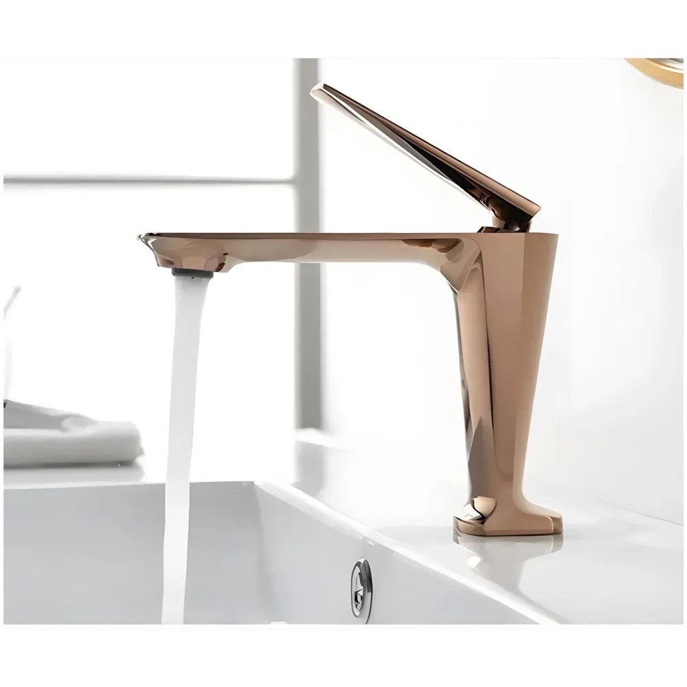 Rose Gold Faucet Tap Mixer Hot and Cold Water Heavy Single Lever Basin Mixer with Ceramic Cartridge for Bathroom Wash Basins - 15 cm x 17cm - Rose Gold