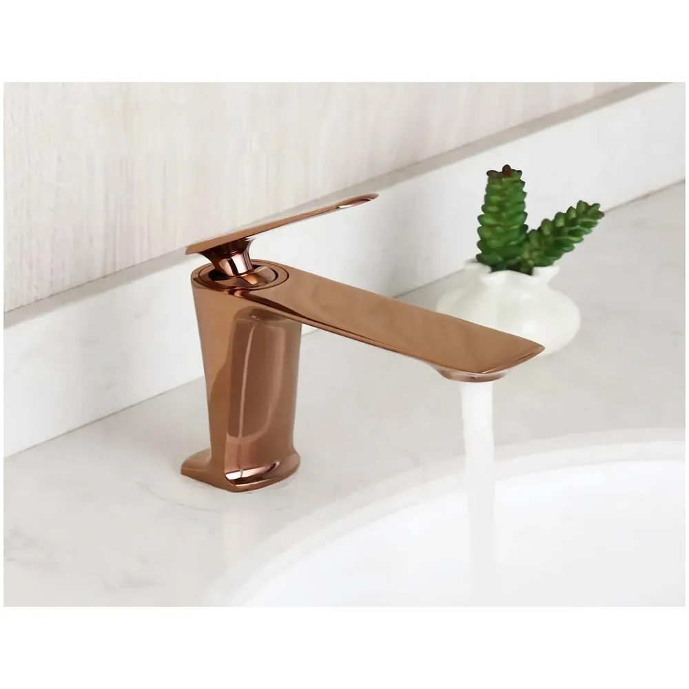 Rose Gold Faucet Tap Mixer Hot and Cold Water Heavy Single Lever Basin Mixer with Ceramic Cartridge for Bathroom Wash Basins - 15 cm x 17cm - Rose Gold