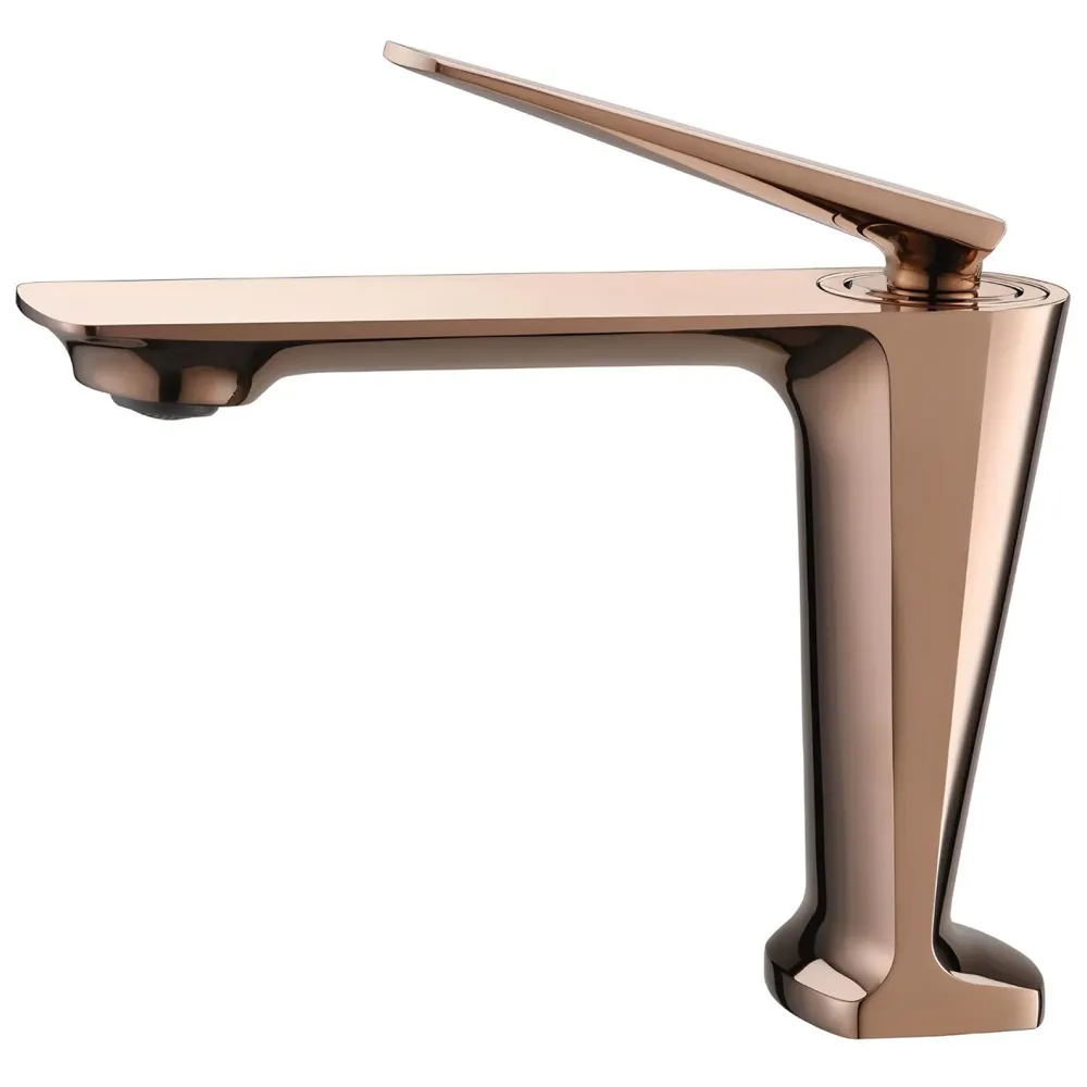 Rose Gold Faucet Tap Mixer Hot and Cold Water Heavy Single Lever Basin Mixer with Ceramic Cartridge for Bathroom Wash Basins - 15 cm x 17cm - Rose Gold