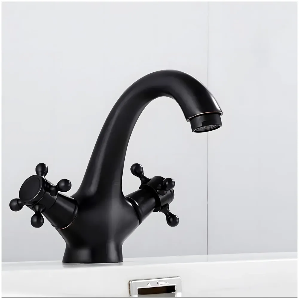 Black Waterfall Bathroom Tap Knob Controlled Hot and Cold Basin Mixer with 2 Pipes, 6 inch Tap for Wash Basins, Basin Mounted with Ceramic Cartridge