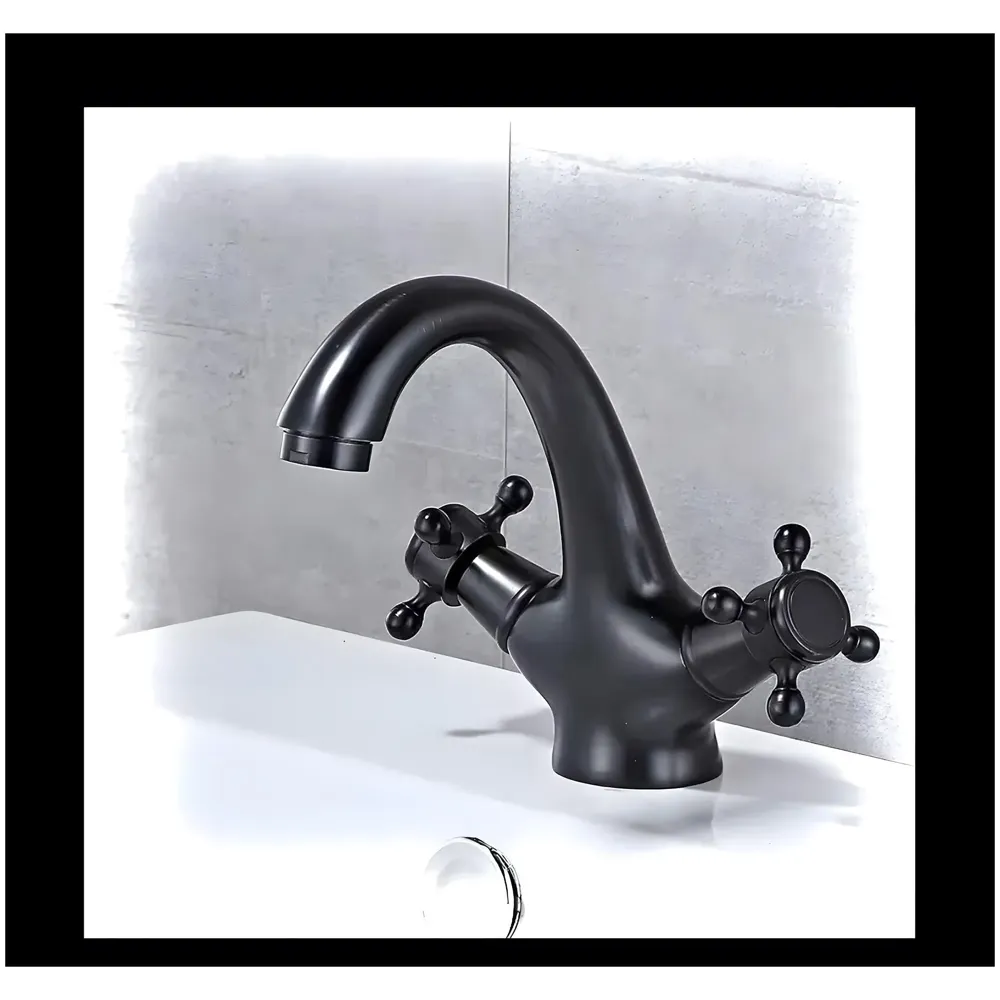 Black Waterfall Bathroom Tap Knob Controlled Hot and Cold Basin Mixer with 2 Pipes, 6 inch Tap for Wash Basins, Basin Mounted with Ceramic Cartridge