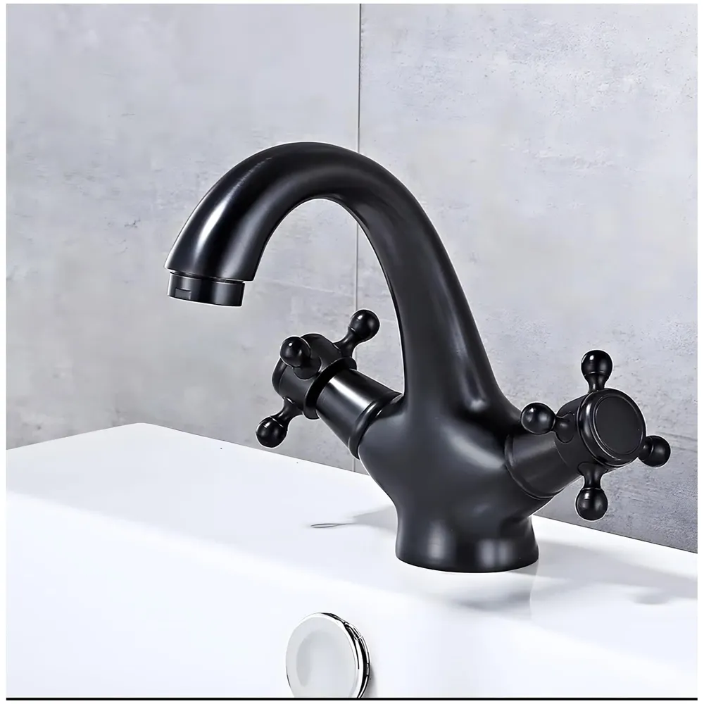 Black Waterfall Bathroom Tap Knob Controlled Hot and Cold Basin Mixer with 2 Pipes, 6 inch Tap for Wash Basins, Basin Mounted with Ceramic Cartridge