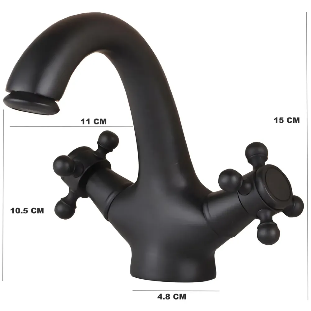 Black Waterfall Bathroom Tap Knob Controlled Hot and Cold Basin Mixer with 2 Pipes, 6 inch Tap for Wash Basins, Basin Mounted with Ceramic Cartridge
