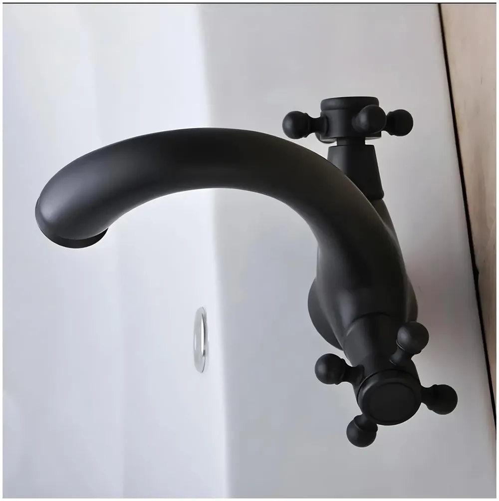 Black Waterfall Bathroom Tap Knob Controlled Hot and Cold Basin Mixer with 2 Pipes, 6 inch Tap for Wash Basins, Basin Mounted with Ceramic Cartridge