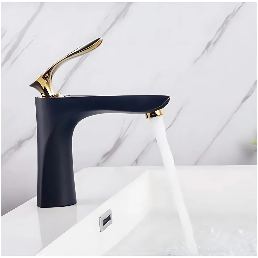 Black Gold Faucet Tap Mixer Hot and Cold Water Heavy Single Lever Basin Mixer 7 inches with Connector Pipes and Ceramic Cartridge for Bathroom Wash Basins