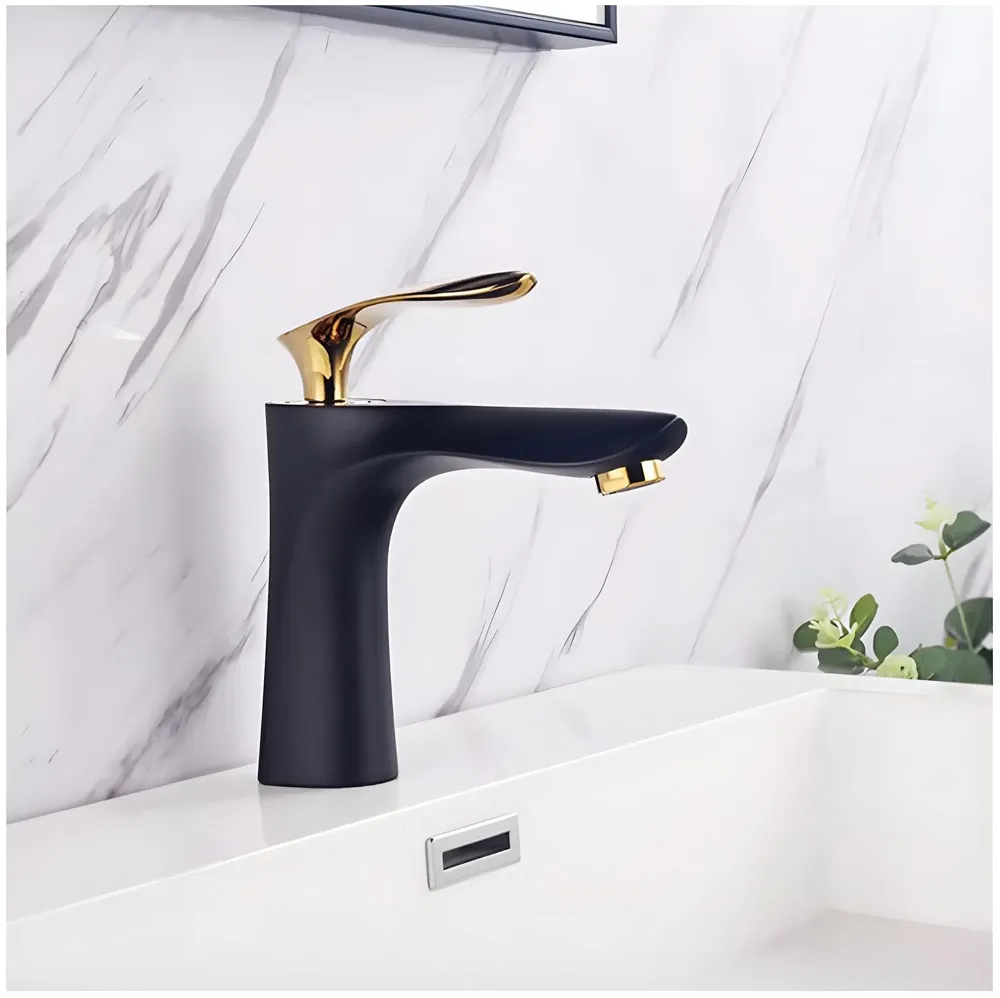 Black Gold Faucet Tap Mixer Hot and Cold Water Heavy Single Lever Basin Mixer 7 inches with Connector Pipes and Ceramic Cartridge for Bathroom Wash Basins