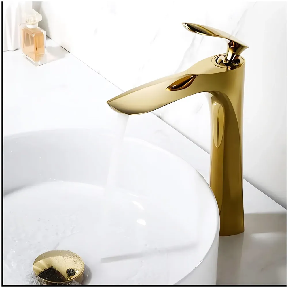 Full Gold Faucet Tap Mixer Hot and Cold Water Heavy Single Lever Basin Mixer 12 inches with Connector Pipes and Ceramic Cartridge for Bathroom Wash Basins