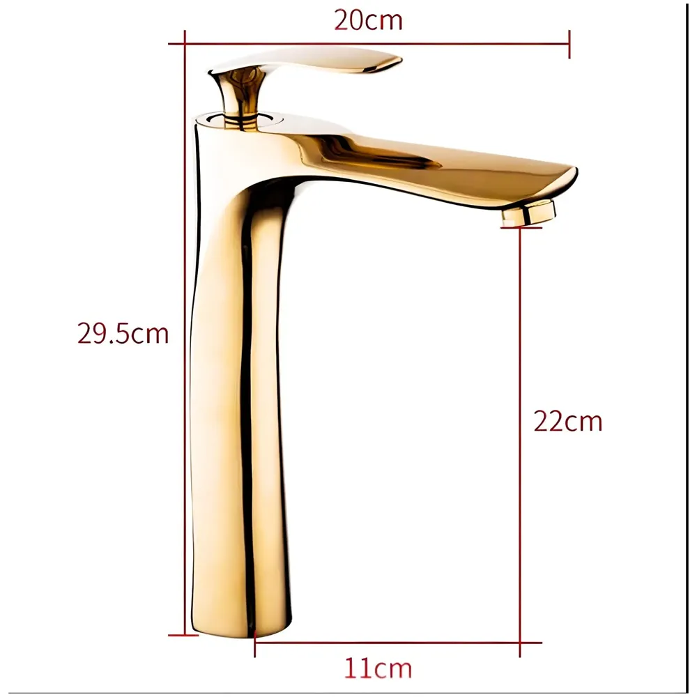 Full Gold Faucet Tap Mixer Hot and Cold Water Heavy Single Lever Basin Mixer 12 inches with Connector Pipes and Ceramic Cartridge for Bathroom Wash Basins