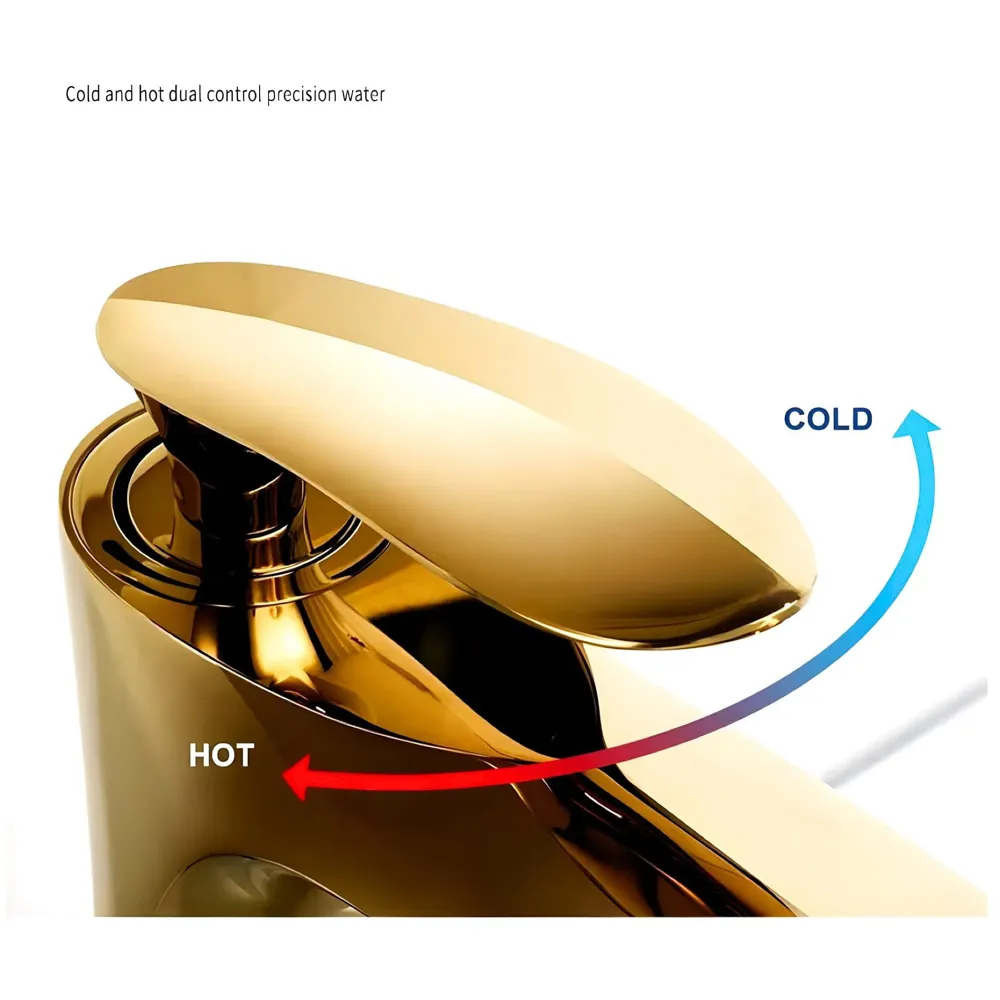 Full Gold Faucet Tap Mixer Hot and Cold Water Heavy Single Lever Basin Mixer 12 inches with Connector Pipes and Ceramic Cartridge for Bathroom Wash Basins