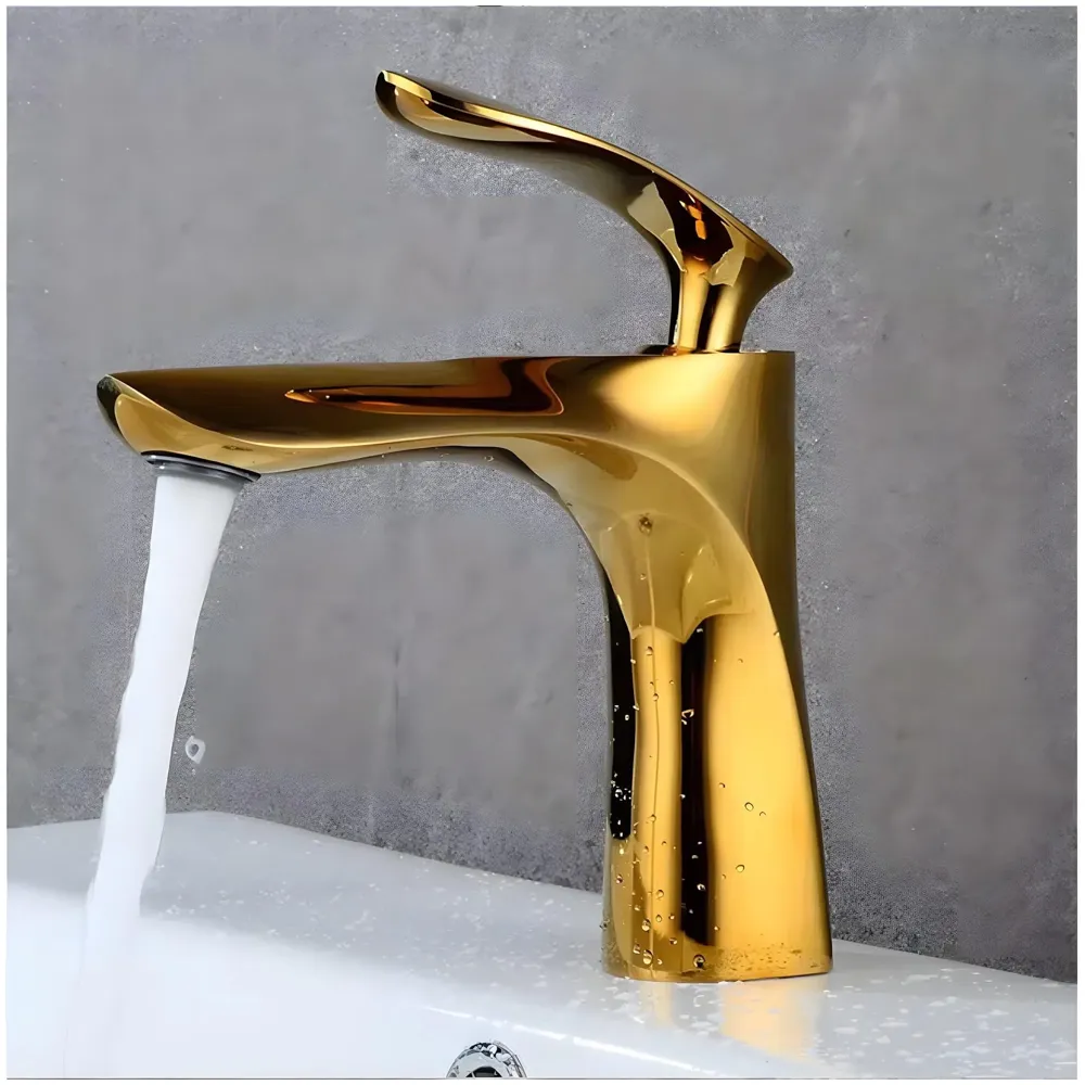 Full Gold Faucet Tap Mixer Hot and Cold Water Heavy Single Lever Basin Mixer 7 inches with Connector Pipes and Ceramic Cartridge for Bathroom Wash Basins