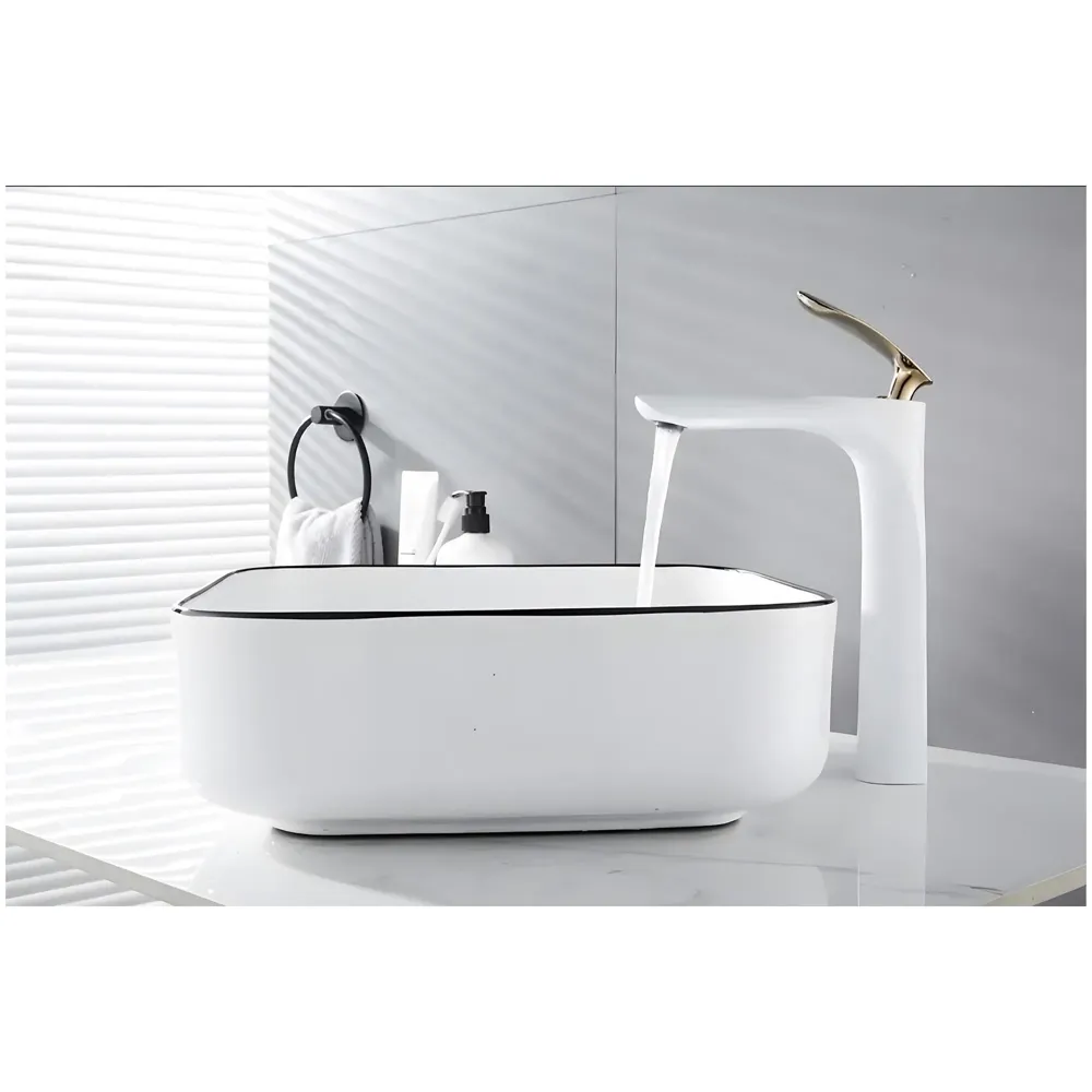 White Gold Faucet Tap Mixer Hot and Cold Water Heavy Single Lever Basin Mixer 12 inches with Connector Pipes and Ceramic Cartridge for Bathroom Wash Basins