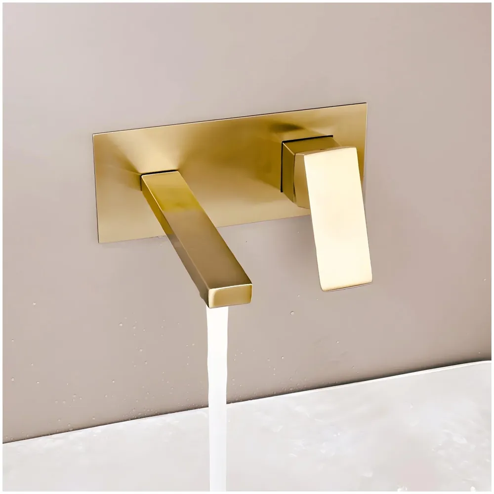Gold Wall Mixer with Concealed Parts Hot and Cold Basin Tap Faucet Sink Mixer Black Colour Wall tap Mixer wall Mount Brass