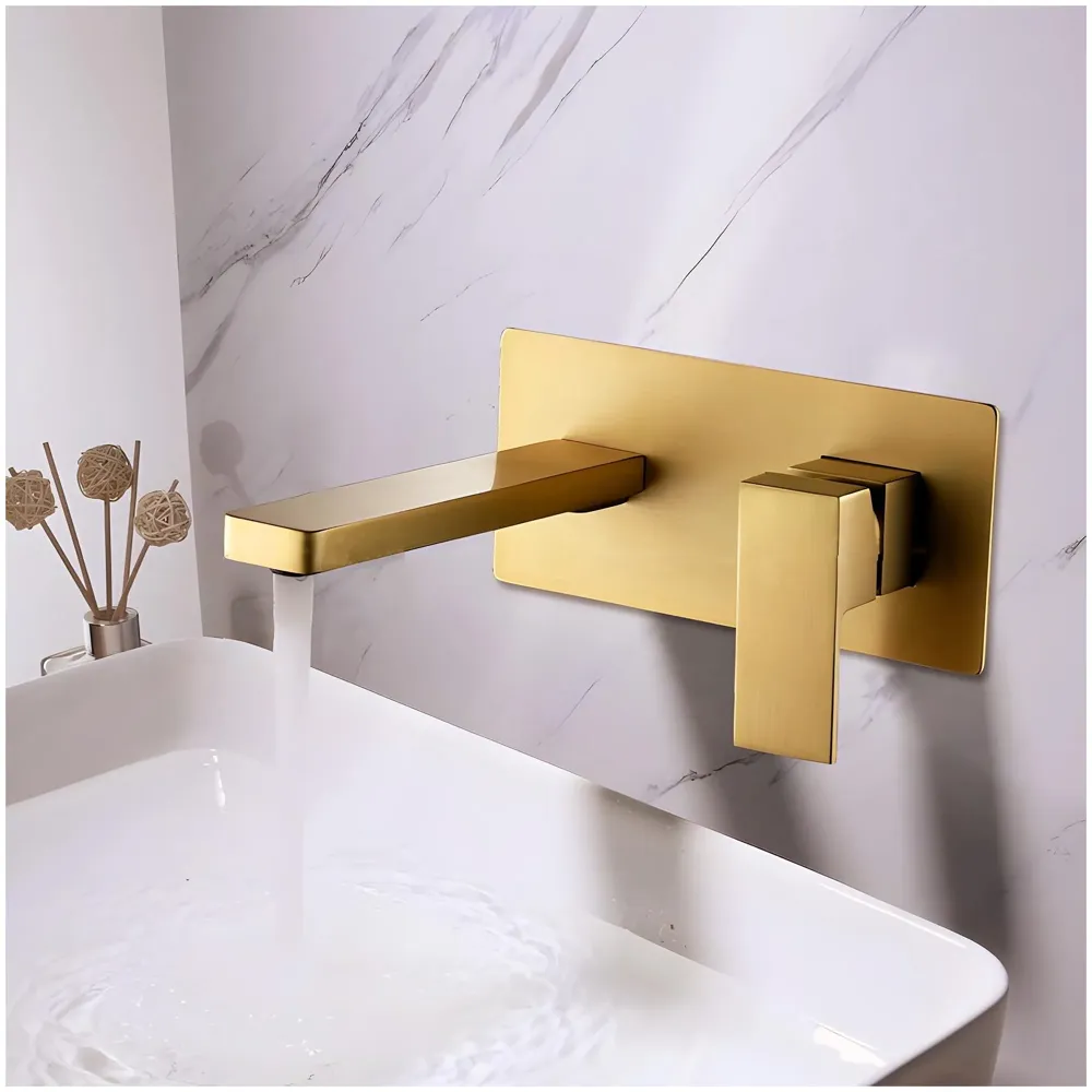 Gold Wall Mixer with Concealed Parts Hot and Cold Basin Tap Faucet Sink Mixer Black Colour Wall tap Mixer wall Mount Brass