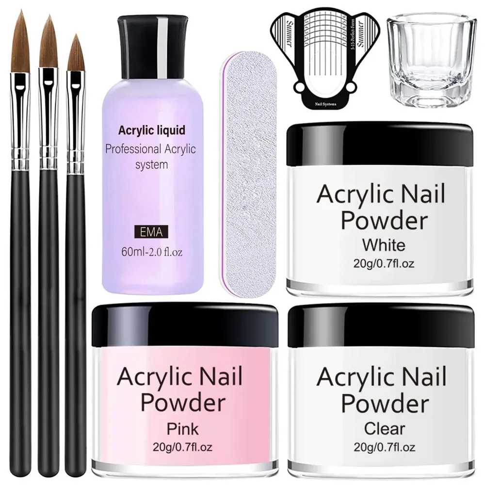 Monomer And 3 Acrylic Powder Kit with Professional Monomer For Nail Extension Acrylic Nail Brush for nail art