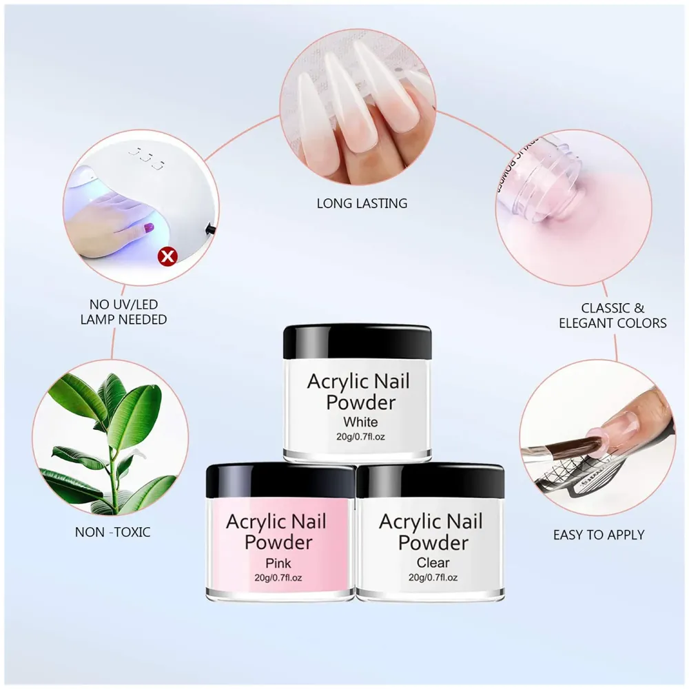 Monomer And 3 Acrylic Powder Kit with Professional Monomer For Nail Extension Acrylic Nail Brush for nail art